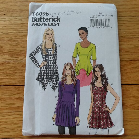 Pullover Tops Sewing Pattern Plus Size 14-22 UNCUT Butterick 6096 Modern Tunics - Picture 1 of 10